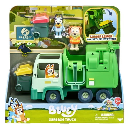 Bluey, Garbage Truck Vehicle Playset, Bluey and Bin Man 2.5-3 inch Figures and Accessories, Child 3+