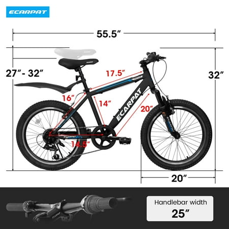 20 inch Kids Bike for Boys Girls, Boys Bike with Gears, 7 Speed Black