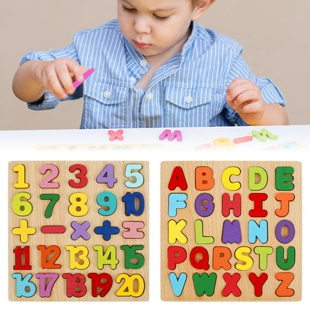 Willstar Wooden Alphabet Number Puzzle,ABC and 123 Letters Sorting Board Blocks Montessori Matching Game Jigsaw Educational Early Learning Toy Gift for Preschool Year Old Kids