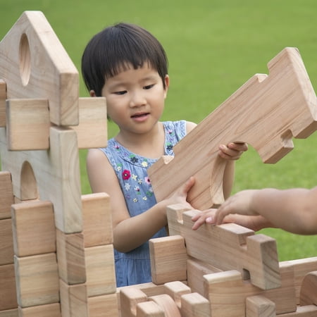 Guidecraft Notch Blocks Set 89 Piece Set: Natural Wooden Stacking Blocks, Educational Montessori Toy for Kids, Indoor/Outdoor Block Play System