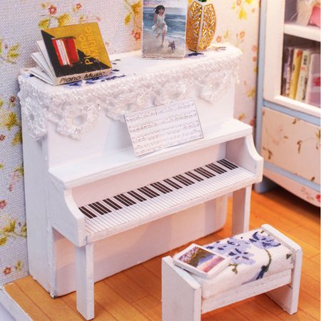 RONSHIN Dollhouse Miniature DIY House Kit Wood Cute Room with LED Furniture and Cover Girl Gift Toy, Summer Flower