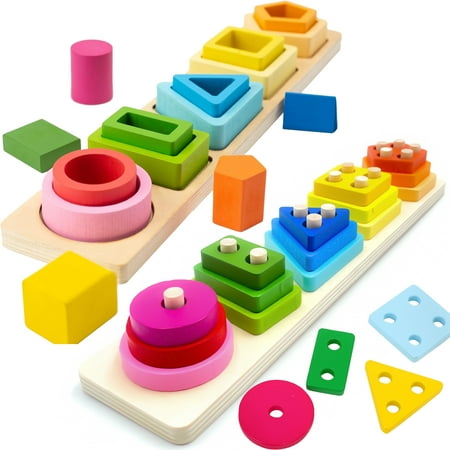 Montessori Toys for 1 Year Old Boys Girls, Shape Sorting and Stacking Toy for Toddlers 1-3, Learning Educational Toys for 1 2 3 Year Old Boys Girls