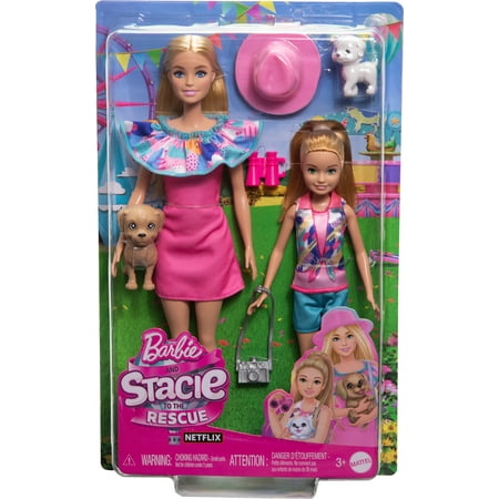 Barbie & Stacie Sister Doll Set with 2 Pet Dogs & Accessories