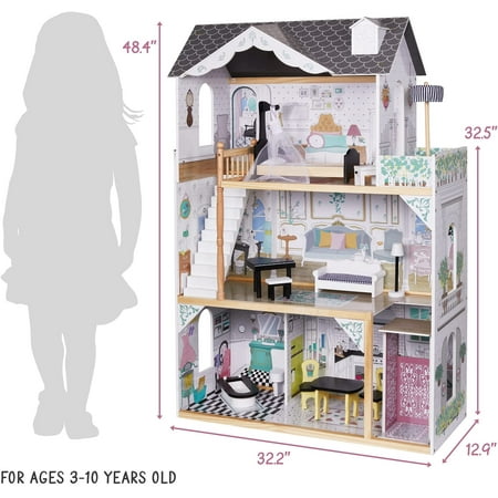 Lil' Jumbl Wooden Dollhouse Furniture,Set with Elevator, Balcony & Stairs, Kids Toy House Set