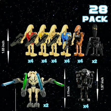 28 Pcs Star Wars Minifigures Wars Droids Building Blocks Sets, General Grevious, Super Battle Army Droids, Wedding Party Cake Decoration Birthday Gift for Boys and Girls