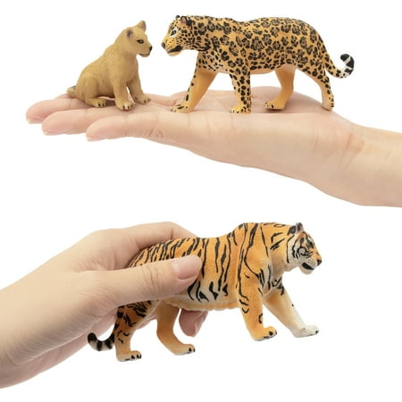 Toymany 8PCS 2-5" Plastic Jungle Animals Figure Playset Includes Baby Animals, Realistic Lion, Tiger, Cheetah, Leopard Figurines with Cub, Cake Toppers Christmas Birthday Toy Gift for Kids Toddlers