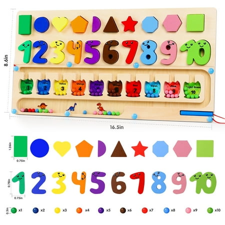 4 in 1 Montessori Learning Toys for Toddlers 2 3 4 5 Year Old, Educational Toys Wooden Puzzles Blocks Alphabet Number Maze Preschool Learning Activities Color Shape Sorter Girls Boys Kids Gift