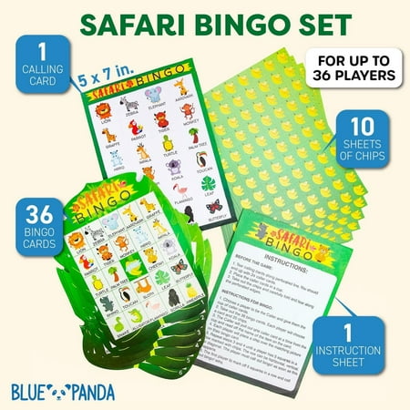 Blue Panda Safari Bingo Game 36 Pack - Jungle Theme Birthday Party Baby Shower Games