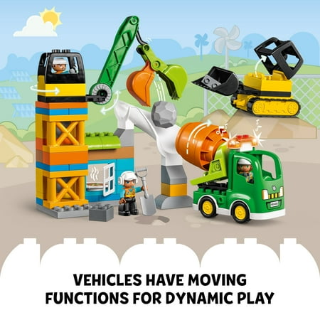 LEGO DUPLO Construction Site 10990 Educational Large Brick Building Set, Pretend Play Learning Toy with Bulldozer, Cement Mixer and Crane Toys, Sensory Toys for Toddlers, Boys and Girls Ages 2 and Up