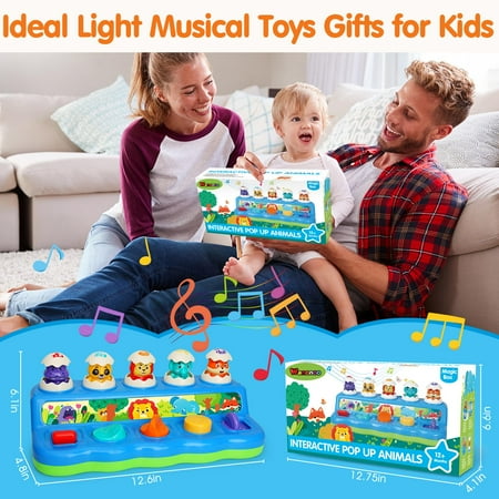 Wanonoo Pop up Animal Toys 9-12-18 Months with Music & Light, Montessori Cause and Effect Toys for 1 Year Old Boy Girl, Early Learning Toys STEM Toddler Toys Age 1-2 Gift