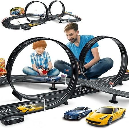 Fisca Slot Car Race Track Sets, 20ft Electric/Hand Shake Slot Car Track, Dual Race Track Race Cars Toy for Girls Boys Age 4-12