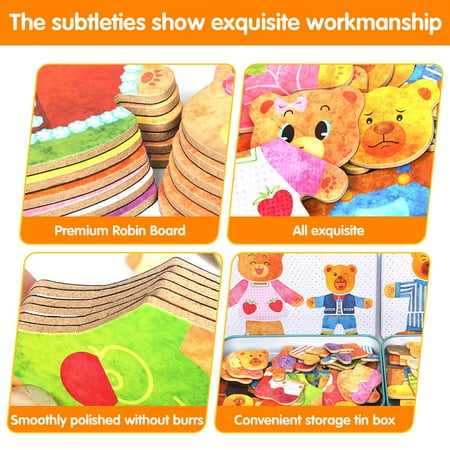 SHELLTON 36Pcs Magnetic Wooden Jigsaw, Bear Family Dress-Up Jigsaw Puzzles, Bear Change Clothes Games Toy for 3-6 Years Old Boys and Girls (Papa bear)