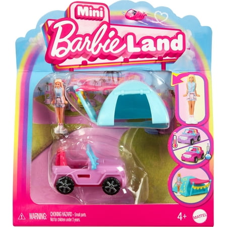 Barbie Mini BarbieLand Doll & Vehicle Set with 1.5-inch Doll, Color-Change SUV & Tent Accessory