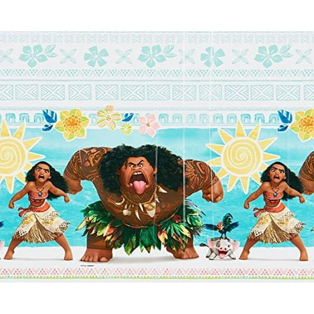 amscan Disney Moana Design Plastic Table Cover-1pc, Blue/Brown, 54" x 96"