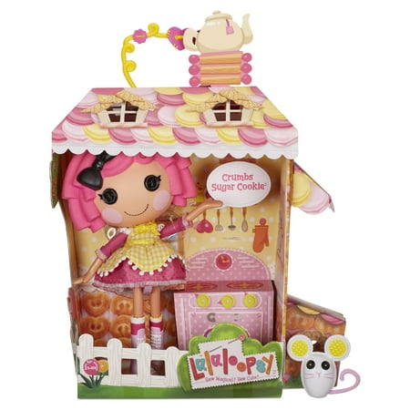 Lalaloopsy Doll Crumbs Sugar Cookie with Pet Mouse Playset, 13" Baker Doll with Changeable Pink and Yellow Outfit and Shoes, in Reusable Play House Package, for Girls Ages 3 4 5+ to 103