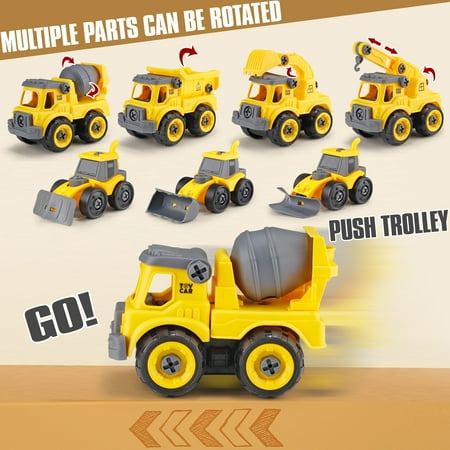 Take Apart Construction Trucks Toys for Boys 3-6 Years Cars Toys with Electric Drill and Map Kids STEM Building Toys