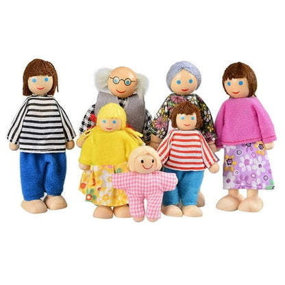 Amerteer Lovely Happy Family Dolls Playset Wooden Figures Set of 7 People with Dog for Kids Children Toddlers Dollhouse Pretend Gift