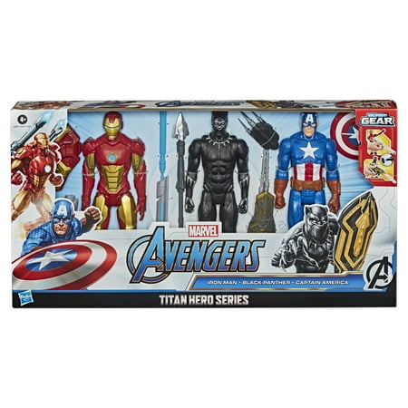 Marvel: Avengers Titan Hero Series Captain America, Black Panther, and Iron Man Kids Toy Action Figure Set for Boys and Girls Ages 4 5 6 7 8 and Up (12”)