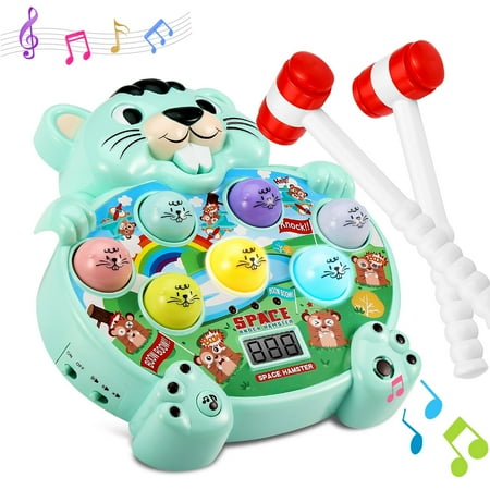 Whack a Mole Toy Toddler Interactive Learning Activities for 2+ Year Old Baby, with 2 Soft Hammers