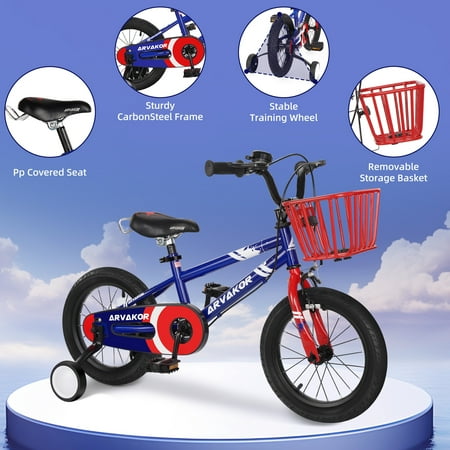 ARVAKOR Kids Bike Toddlers 14 Inch Wheel Bicycle Beginners Boys Girls Ages 3-8 Years, Blue