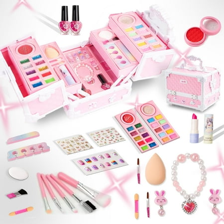 Dcenta Kids Makeup Set for Girls, Washable Makeup Kit Girl Toys for Girls Toddlers Princess Real Pretend Play Makeup Toys Christmas Birthday Gifts for 3 4 5 6 7 8 9 10 Year Old