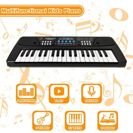 AIMEDYOU Kids Piano, Kids Keyboard 37 Keys Portable Electronic Musical Instrument Multi-Function Music Piano for Kids Early Learning Educational Toy Birthday Xmas Day Gifts (Black)