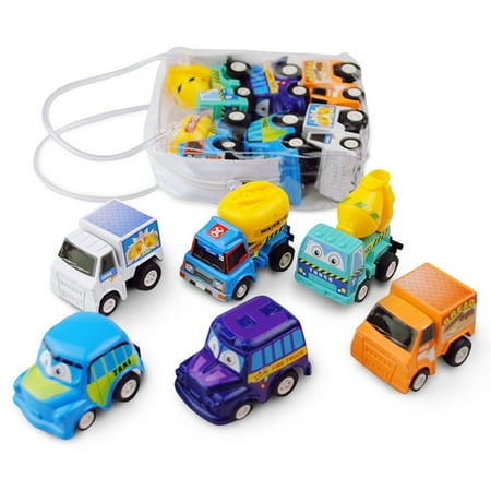 Evjurcn 6Pcs Pull Back Car Toy Toddlers Bulk Vehicles Set Birthday Return Gifts Girls and Boys Kids Play Set for Class Prizes Treasure Box and Party Favors