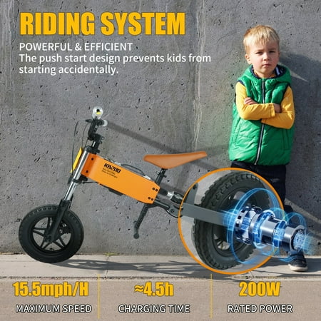 24V Electric Balance Bicycles for Kids 6-10, 200W Dirt Bicycles with Mobile App, Gps, Removable Battery 12" Tire, Ride on Toy Dirt Bike for Kids 6-10 Years Old Boys & Girls, Orange