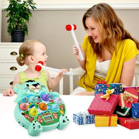 Whack a Mole Toy Toddler Interactive Learning Activities for 2+ Year Old Baby, with 2 Soft Hammers