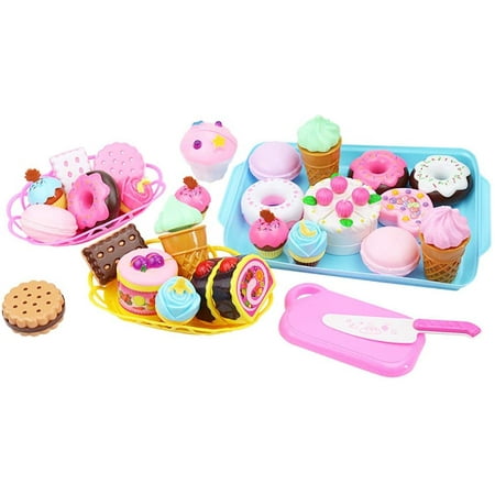 Kiddopark 15 PCS Pretend Play Food Set - Pretend Cutting Play Desserts Cake Ice Cream and Donuts Food Toys - Birthday Gifts Set Toy for Boys, Girls, Kids (Blue)