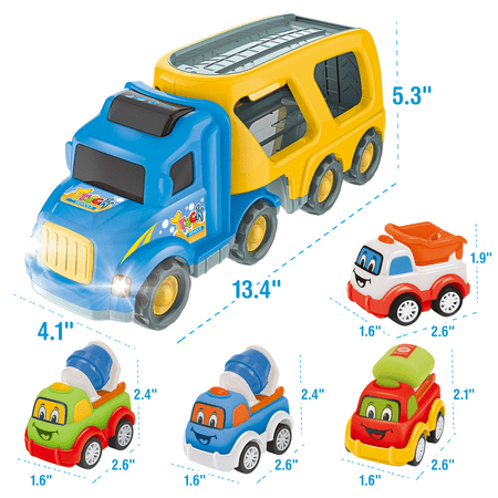 CifToys Construction Toy Trucks for 3 Year Old Boys, 5 in 1 Carrier Truck Toy Vehicle for 3 4 5 6 Year Old Boy Birthday Gift, Kids Toys, Friction Powered Cars for Toddlers, Age 3-7, Sound and Light