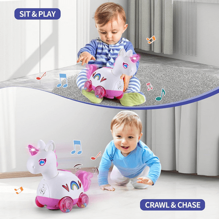 Wanonoo Crawling Unicorn Baby Toy for 6-12 Month, Tummy Time Development Learning Toys with Music & Lights for 7 8 9 10 11 12-18 Month, Toddler Birthday Gift for 1 2 Year Old Girls Boys