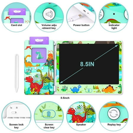 Baozhu 2-in-1 Kids Talking Flash Cards with LCD Writing Tablet Toys, Autism Sensory Toddler Toys With 224 Sight Words Educational Learning Gift Toys for 3-8 Year Old,Dinosaur