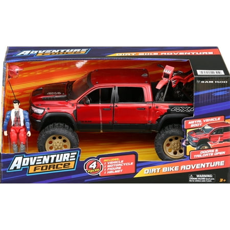 Adventure Force Free Wheeling Metal Vehicle Playset RAM Red Truck, Bike Child 3 and up