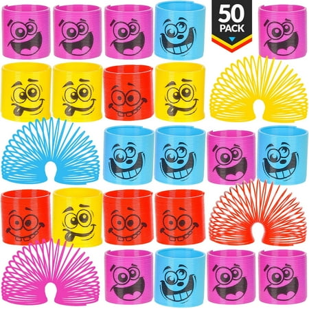 Bedwina Emoji Coil Spring Toys Assorted Silly Faces Mini Slinky Party Favors for Kids, 50-Pack