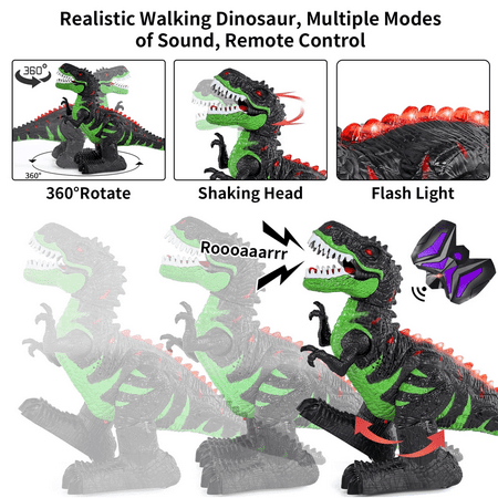 UUGEE Remote Control Dinosaur Toys for Boys Girls, 2.4G RC Dinosaur Robot T-rex with Light Sound, Kids Boy Toys ages 3 4 5 6 7 8+ Year Old Black