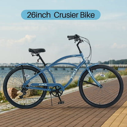 7 Speed Bicycles 26"Inch Multiple Colors Men's Beach Cruiser Bike