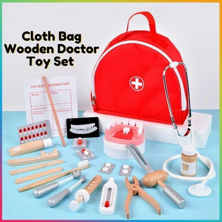 20 Pcs Doctor Kit for Kids, Wooden Pretend Doctor Playset Medical Dentist Kit Toys for Toddlers Birthday Xmas Gift