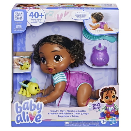 Baby Alive Crawl 'n Play Tilly Tinker, Black Hair, Interactive Baby Dolls, Toys for Preschoolers, Christmas Gifts Girls & Boys, 3+