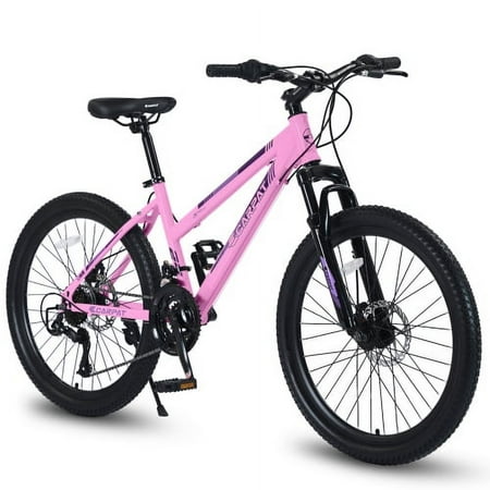 Mountain Bikes for Teen Girls, 24 inch Womens Bike with Dual Disc Brakes , Shimano 21 Speed, Pink