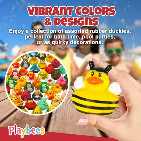 Playbees Assortment Rubber Duck Toy Duckies for Kids - 25 Pack - Sensory Play, Stress Relief, Stocking Stuffers, Bath Birthday Gifts Baby Showers Classroom Incentives, Summer Beach and Pool Activity