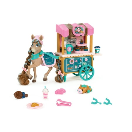 Wild Manes Cocoa's Blue Bakery Café Cart Playset Articulated Horse Doll with Brush & Play