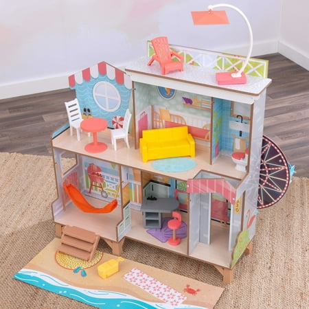 KidKraft Ferris Wheel Fun Beach House Wooden 360-Play Dollhouse with 19 Play Pieces