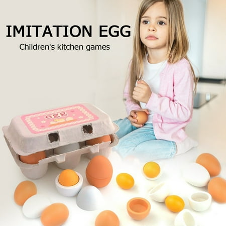 GEjnmdty 6PCS Realistic Egg Toys, Pretend Play Kitchen Toys Wooden Eggs Yolk Toy Educational Toy Easter Egg with Storage Box Birthday Gift Toys for Kids Child Baby