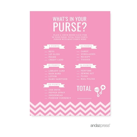 What's In Your Purse? Bubblegum Pink Chevron Baby Shower Games, 20-Pack