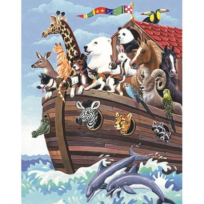 Bits and Pieces - 50 Piece Big Piece Jigsaw Puzzle for Seniors - 15" x 19" - Noah's Ark - 50 pc Animals Christian Large Lettered Pieces Mental & Physical Dexterity Jigsaw by Barbara Gibson