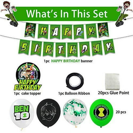 Ben 10 party supplies birthday ? ben 10 birthday party supplies Set includes happy birthday banner? ben 10 cake toppers?birthday balloons for kids birthday decorations