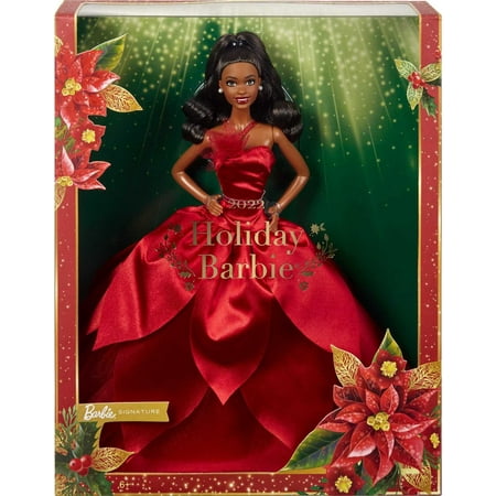 Barbie Signature 2022 Collectible Holiday Doll with Dark Brown Hair & Poinsettia Gown