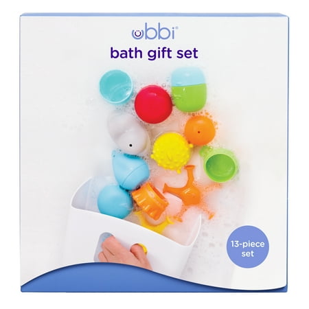 Ubbi Baby Bath Toy Gift Set, Includes Toy Drying Bin & 12 Bath Toys, Dishwasher Safe, Baby Essential Gift, Bath Time Essentials