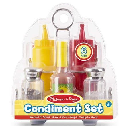 Melissa & Doug Condiments Play Set (6 pcs) - Play Food, Stainless Steel Caddy